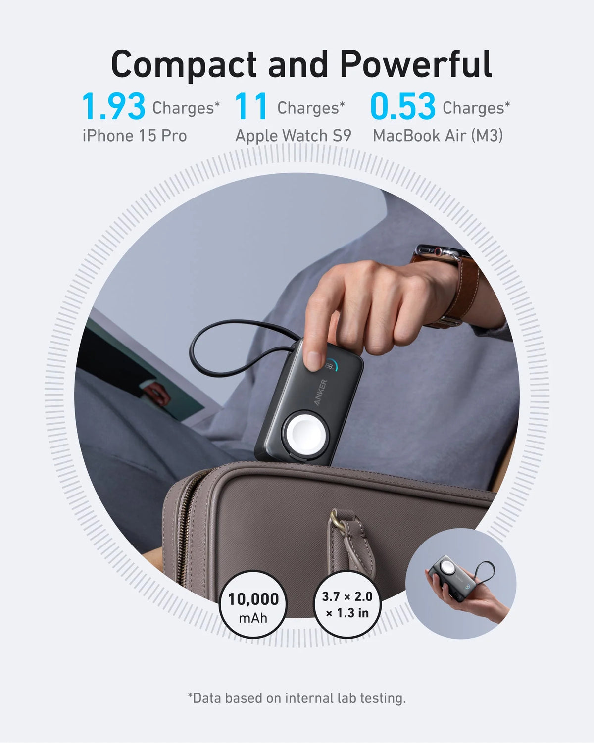 Ekstern trådløs batteri Anker MagGo, 10000mAh, 35W, PD + QI, 1 x QI - 2 x USB-C, Svart A1657011