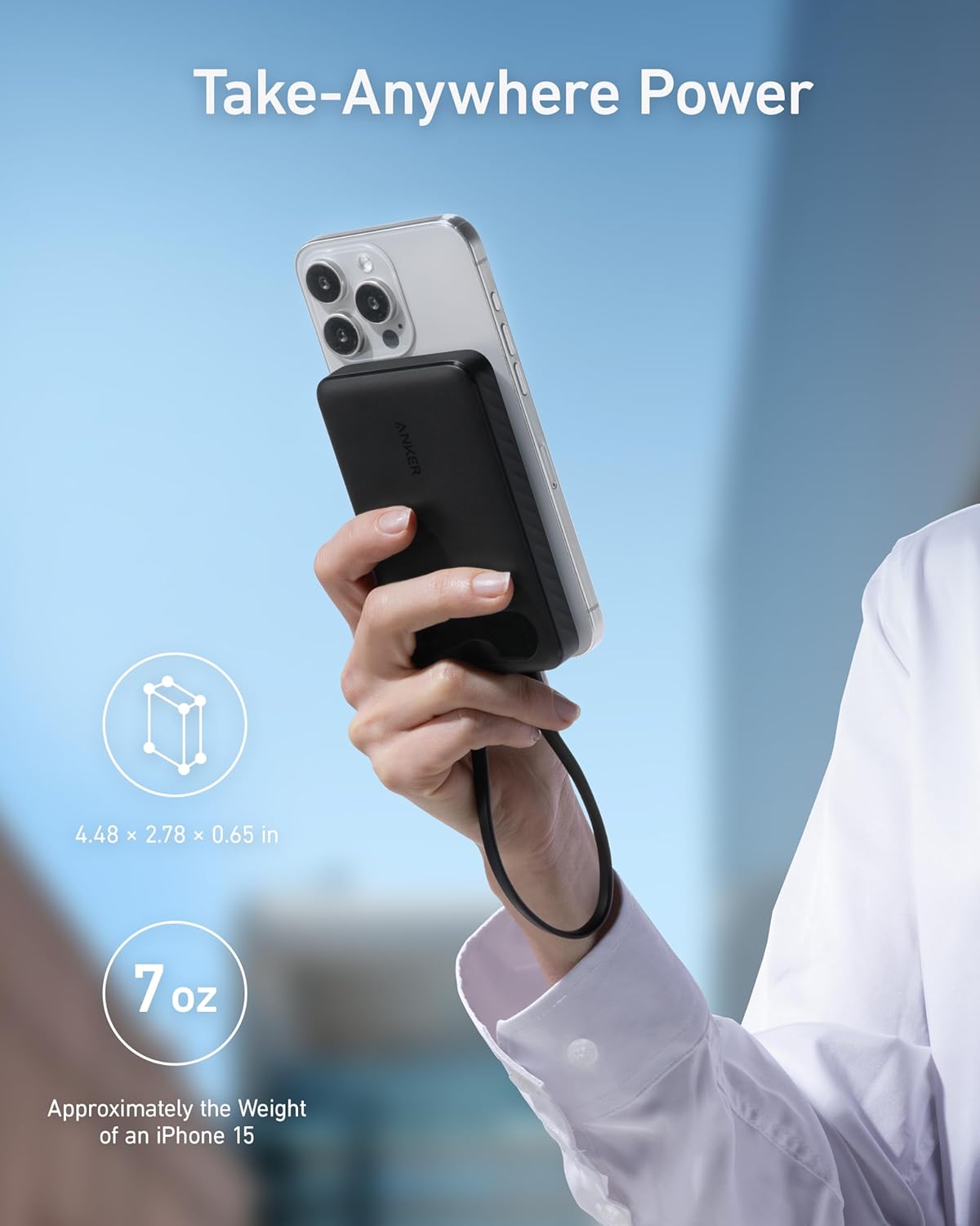 Anker PowerCore eksternt batteri, 10000 mAh, 22,5 W, QC + PD, 1 x USB-A - 2 x USB-C, svart A1257G11