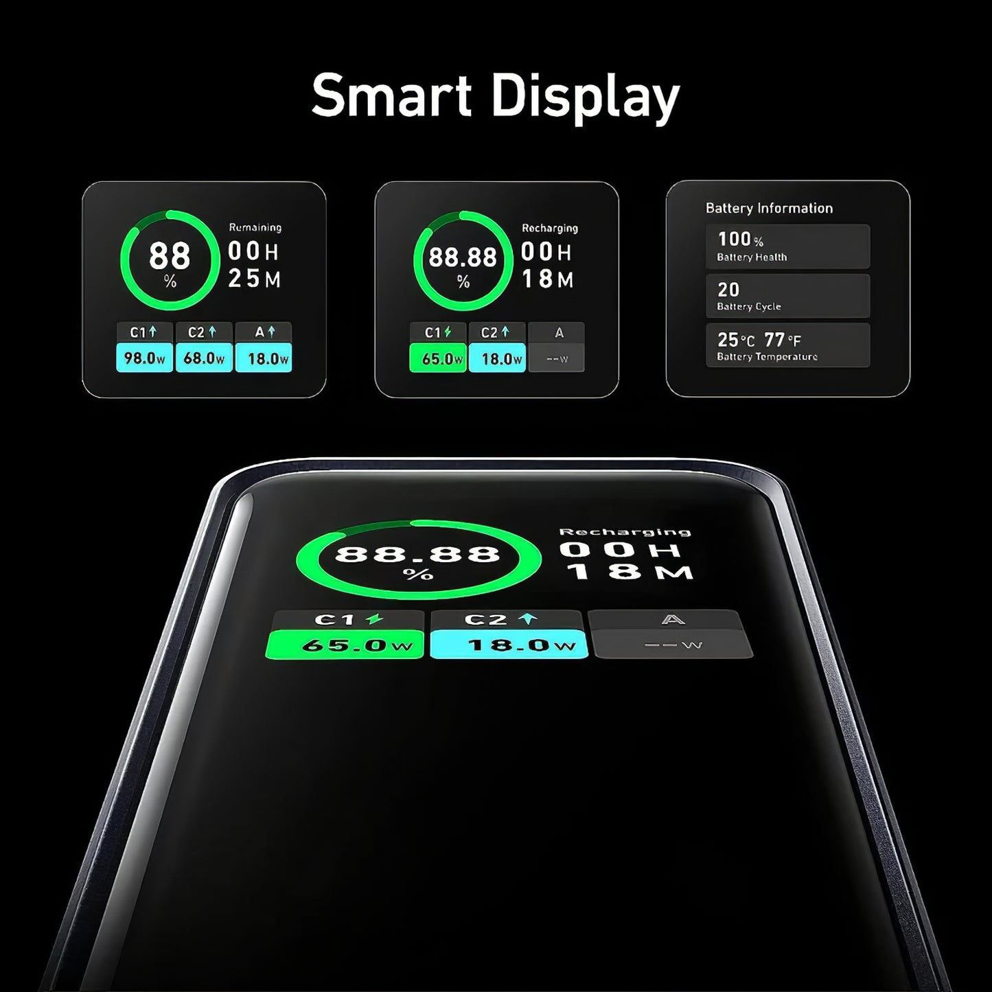 Anker Prime eksternt batteri, 20000 mAh, 200 W, QC + PD, 1 x USB-A - 2 x USB-C, svart A1336011