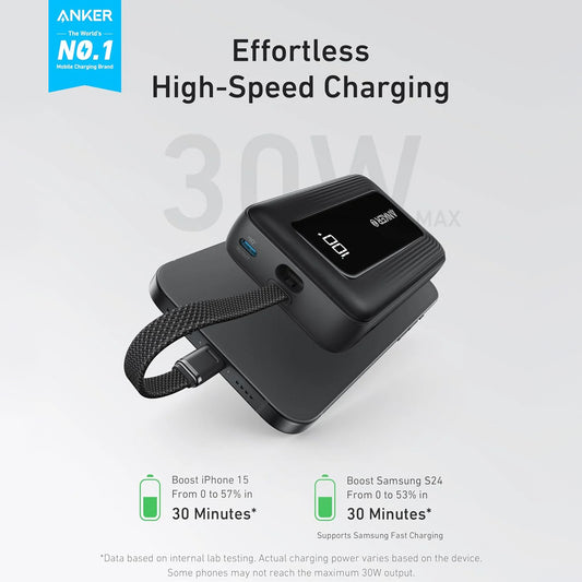 Ekstern batteri Anker Zolo, 10000mAh, 30W, QC + PD, 1 x USB-A - 2 x USB-C, Svart A1688H11