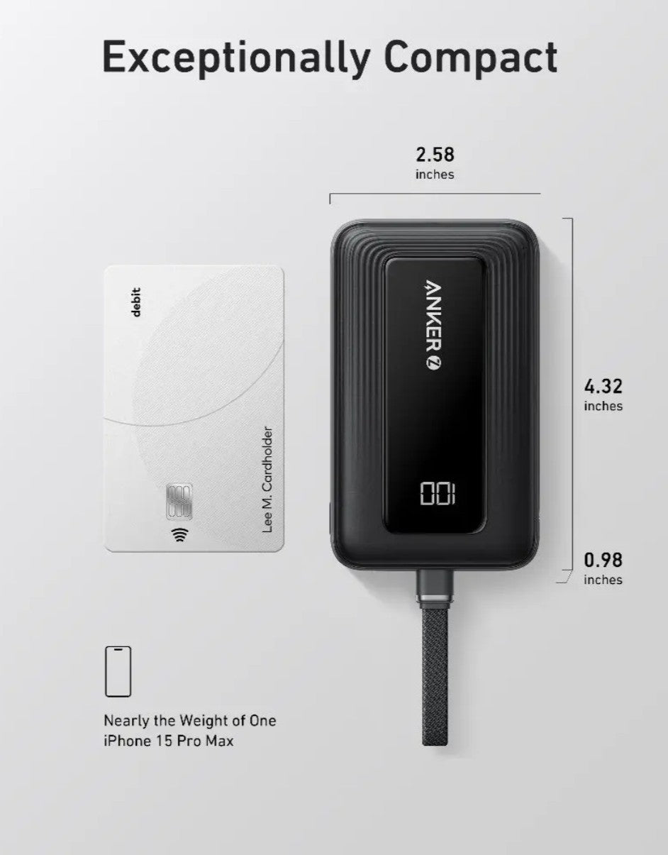 Ekstern batteri Anker Zolo, 10000mAh, 30W, QC + PD, 1 x USB-A - 2 x USB-C, Svart A1688H11