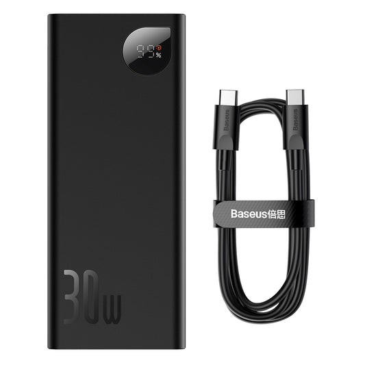 Baseus Adaman eksternt batteri, 20000 mAh, 30 W, QC + PD, 1 x USB-C - 2 x USB-A, svart PPAD030001