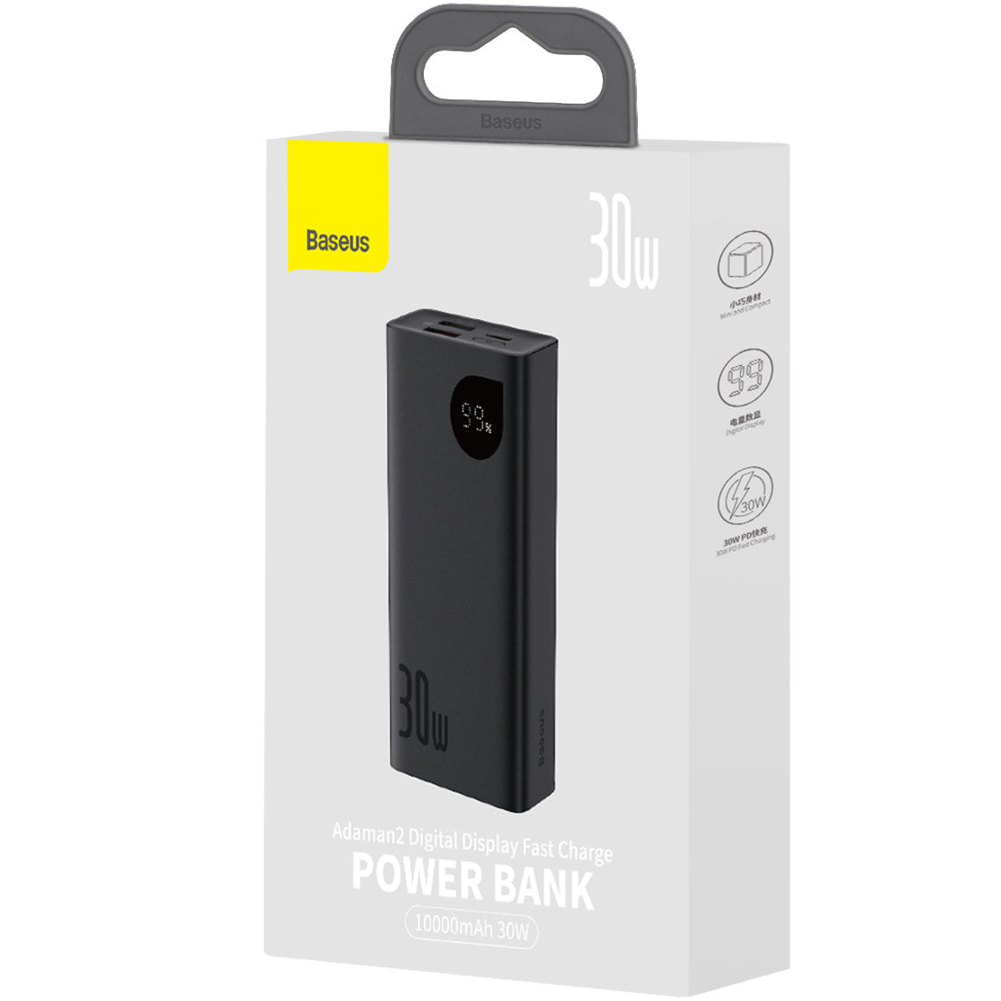 Ekstern batteri Baseus Adaman2, 10000mAh, 30W, QC + PD, 1 x USB-C - 2 x USB-A, Svart PPAD040101