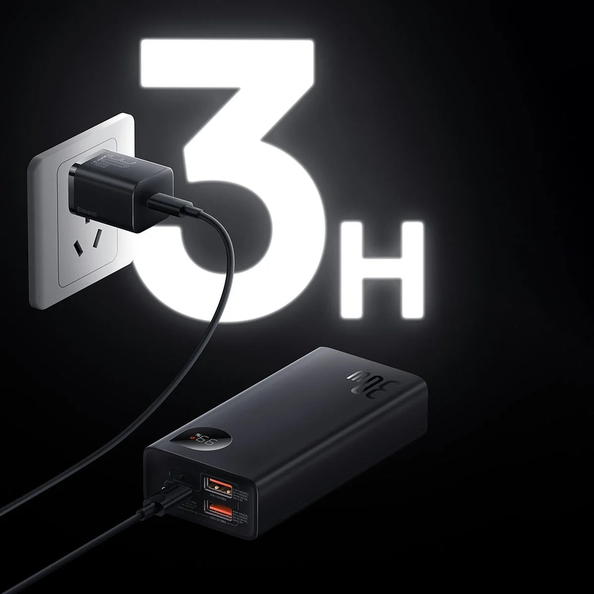 Ekstern batteri Baseus Adaman2, 10000mAh, 30W, QC + PD, 1 x USB-C - 2 x USB-A, Svart PPAD040101