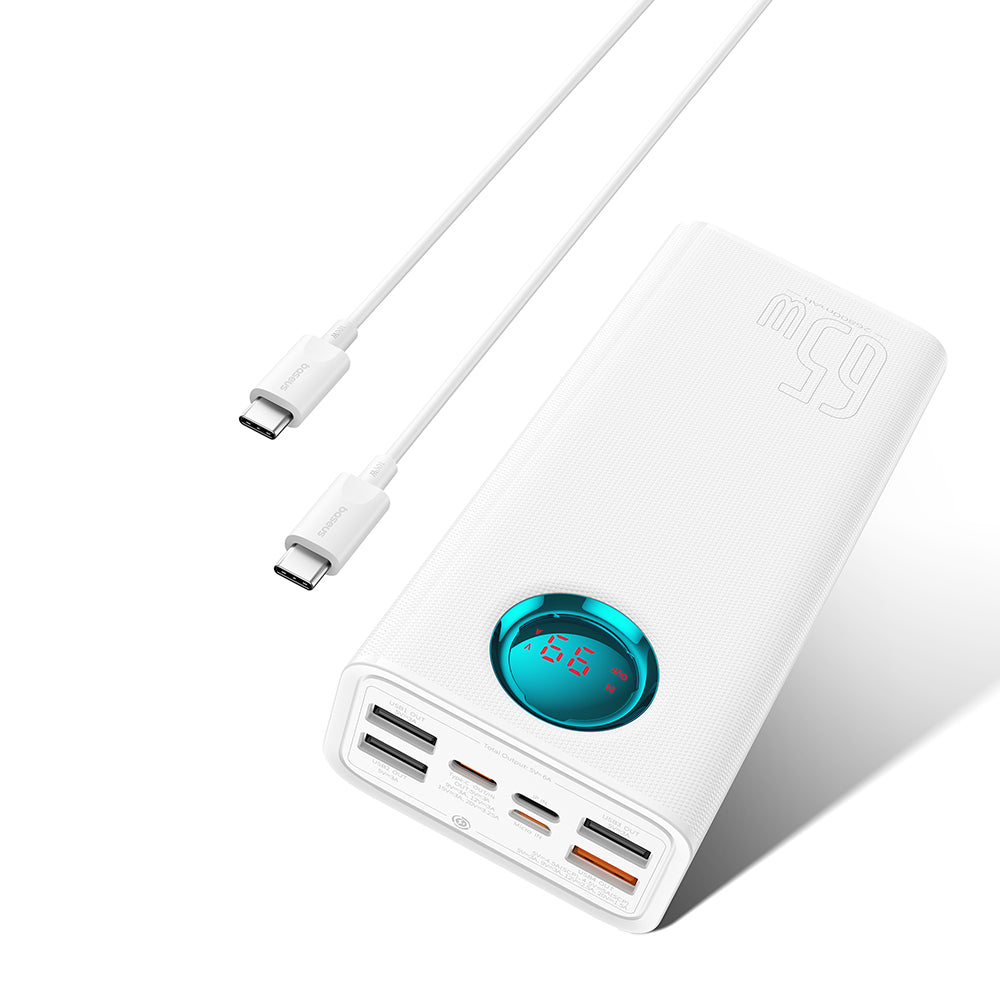 Ekstern Batteri Baseus Amblight Digital Display, 26800mAh, 65W, QC + PD, 1 x USB-C - 4 x USB-A, Hvit P10022402223-00