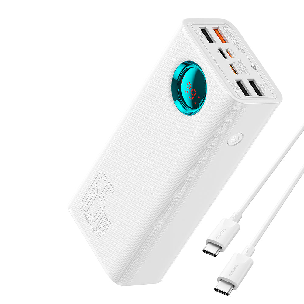 Ekstern Batteri Baseus Amblight Digital Display, 26800mAh, 65W, QC + PD, 1 x USB-C - 4 x USB-A, Hvit P10022402223-00