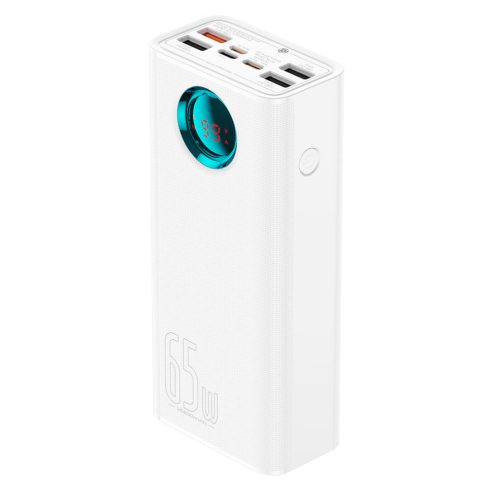 Ekstern Batteri Baseus Amblight Digital Display, 26800mAh, 65W, QC + PD, 1 x USB-C - 4 x USB-A, Hvit P10022402223-00