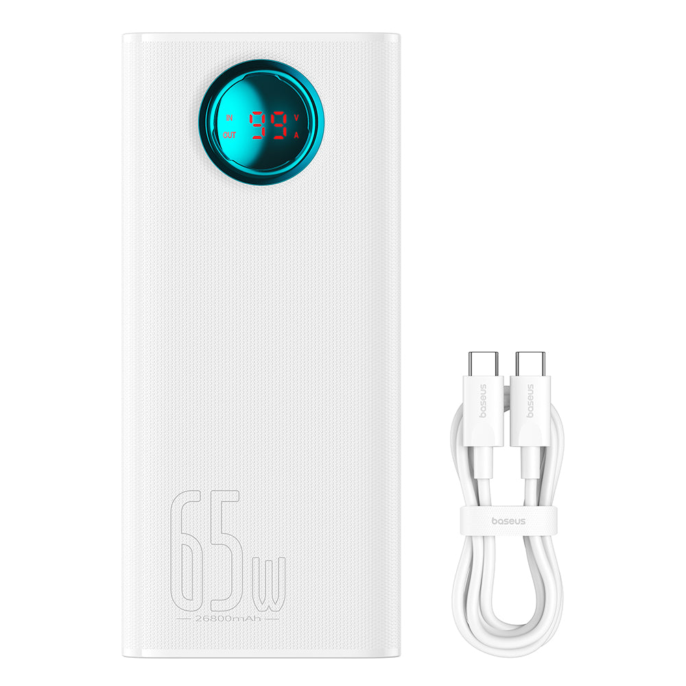 Ekstern Batteri Baseus Amblight Digital Display, 26800mAh, 65W, QC + PD, 1 x USB-C - 4 x USB-A, Hvit P10022402223-00