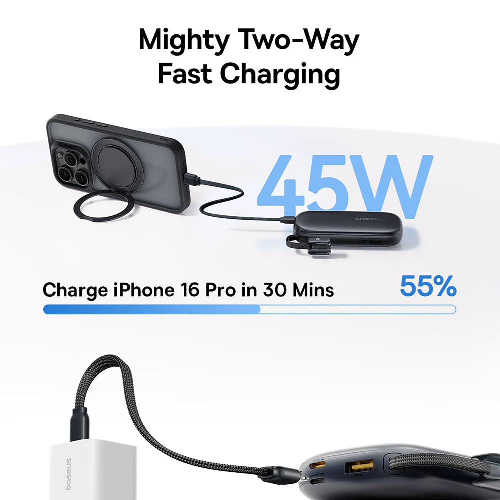 Ekstern batteri Baseus EnerFill FC21 Qpow 3 Ultra, 10000mAh, 45W, QC + PD, 1 x USB-A - 1 x USB-C, Svart E0027Q00