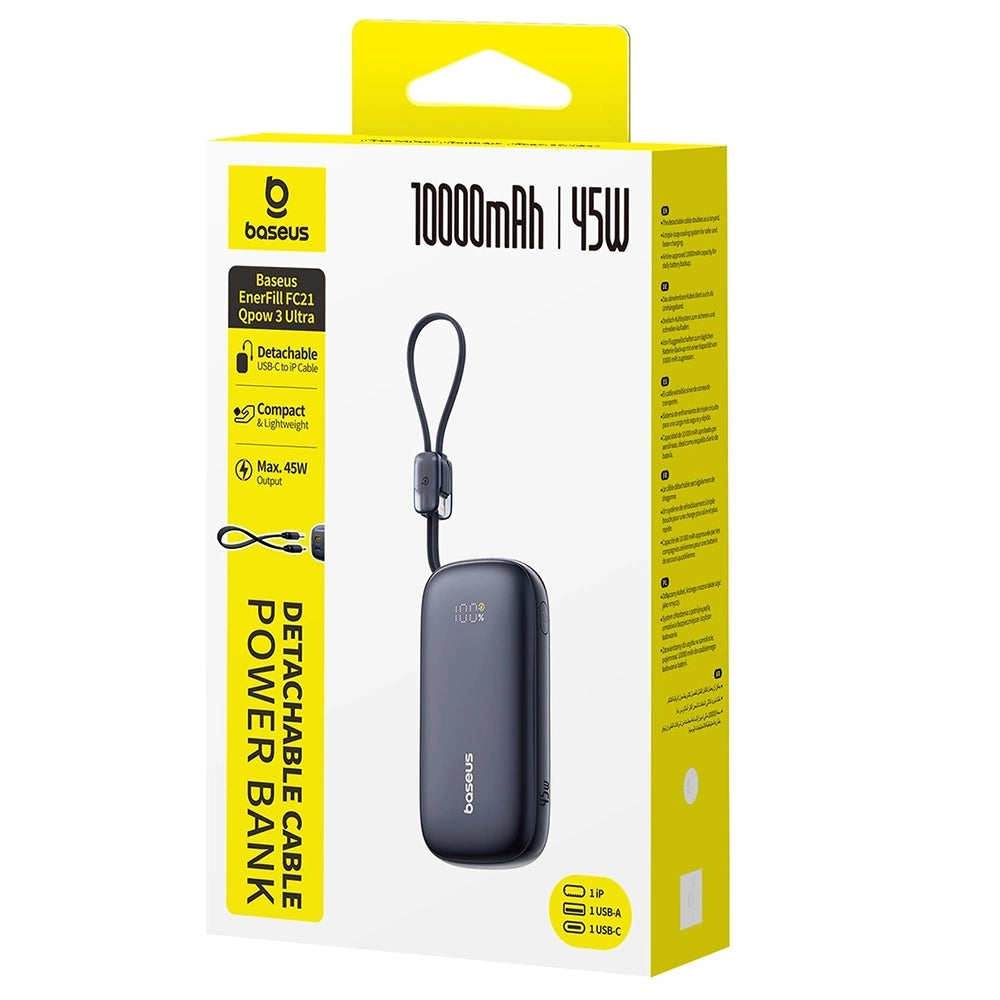 Ekstern batteri Baseus EnerFill FC21 Qpow 3 Ultra, 10000mAh, 45W, QC + PD, 1 x USB-A - 1 x USB-C, Svart E0027Q00