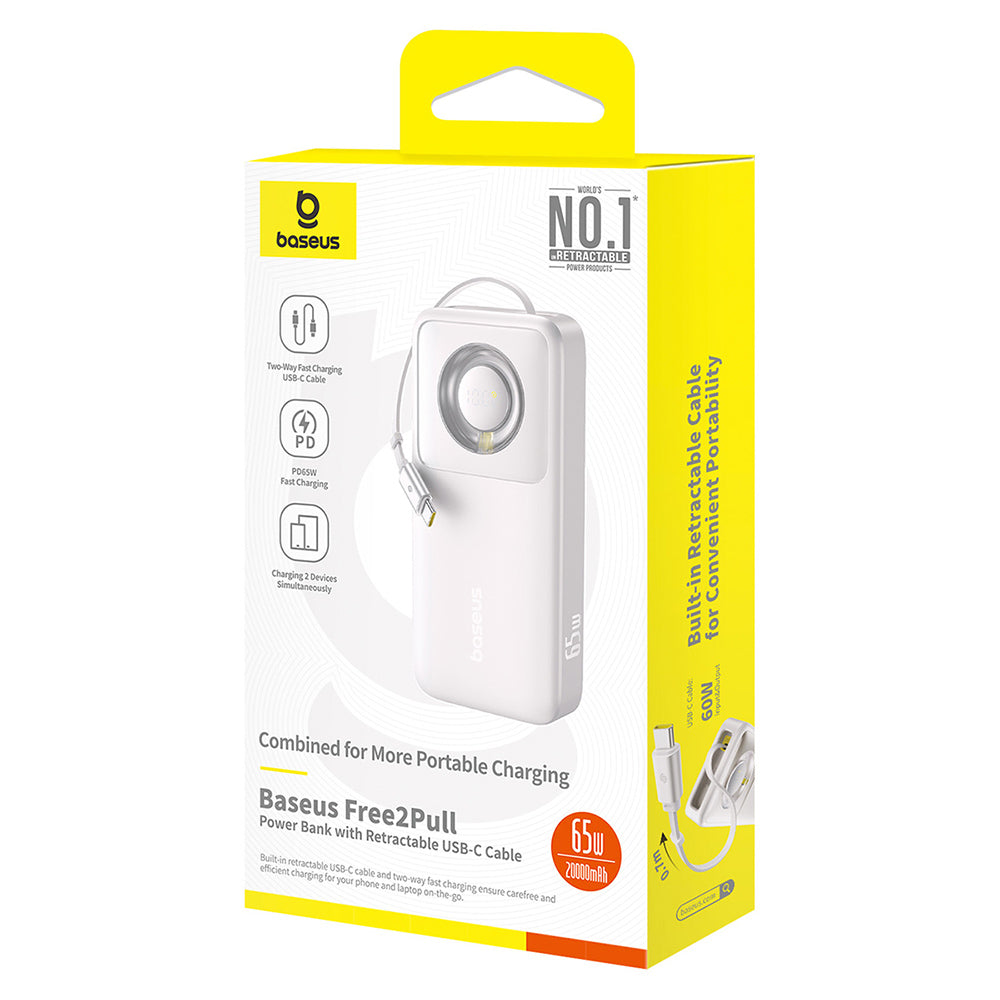 Ekstern batteri Baseus Free2Pull, 20000mAh, 65W, PD, 2 x USB-C, Grå P10073700843-00