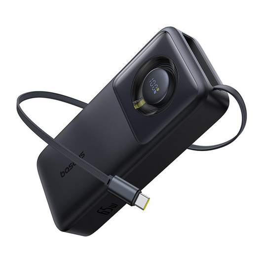 Baseus Free2Pull Ekstern Batteri, 20000mAh, 65W, PD, 2 x USB-C, Svart, Reseglet P10073700123-00