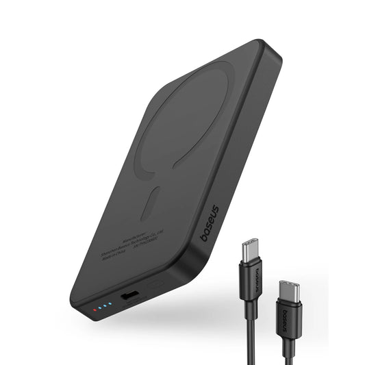 Baseus Magnetic Mini Wireless eksternt trådløst batteri, 5000 mAh, 20 W, PD + FQI, 1 x QI - 1 x USB-C, svart P10022107113-00