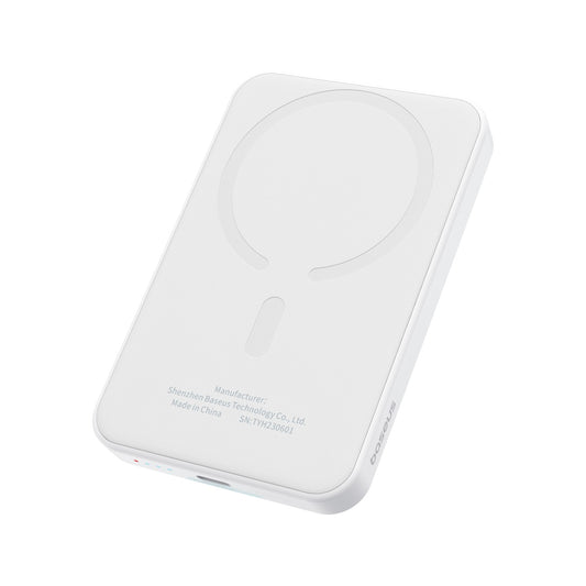 Baseus Magnetic Mini Wireless Eksternt trådløst batteri, 5000mAh, 20W, PD + FQI, 1 x QI - 1 x USB-C, Hvit P100221072222223-00