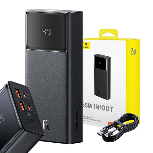 Baseus Star-Lord eksternt batteri, 20000 mAh, 65 W, QC + PD, 1 x USB-C - 2 x USB-A, svart P1002290906113113-00