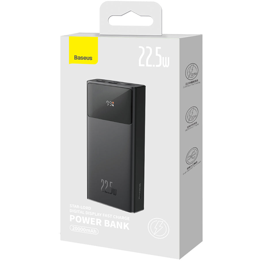 Ekstern batteri Baseus Star Lord, 20000mAh, 22.5W, QC + PD, 1 x USB-C - 2 x USB-A, Svart PPXJ080001