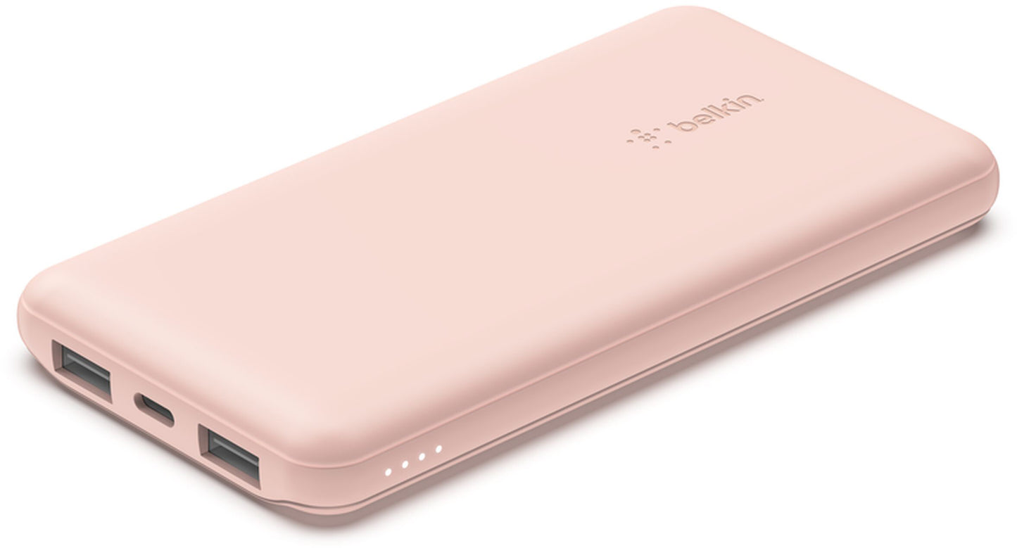 Belkin BoostCharge Ekstern Batteri, 10000mAh, 15W, 1 x USB-C - 2 x USB-A, Rosa BPB011btRG