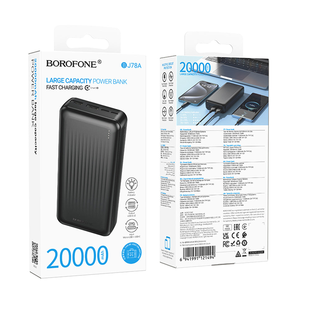Ekstern Batteri Borofone BJ78A Clever, 20000mAh, 10W, 2 x USB-A, Svart