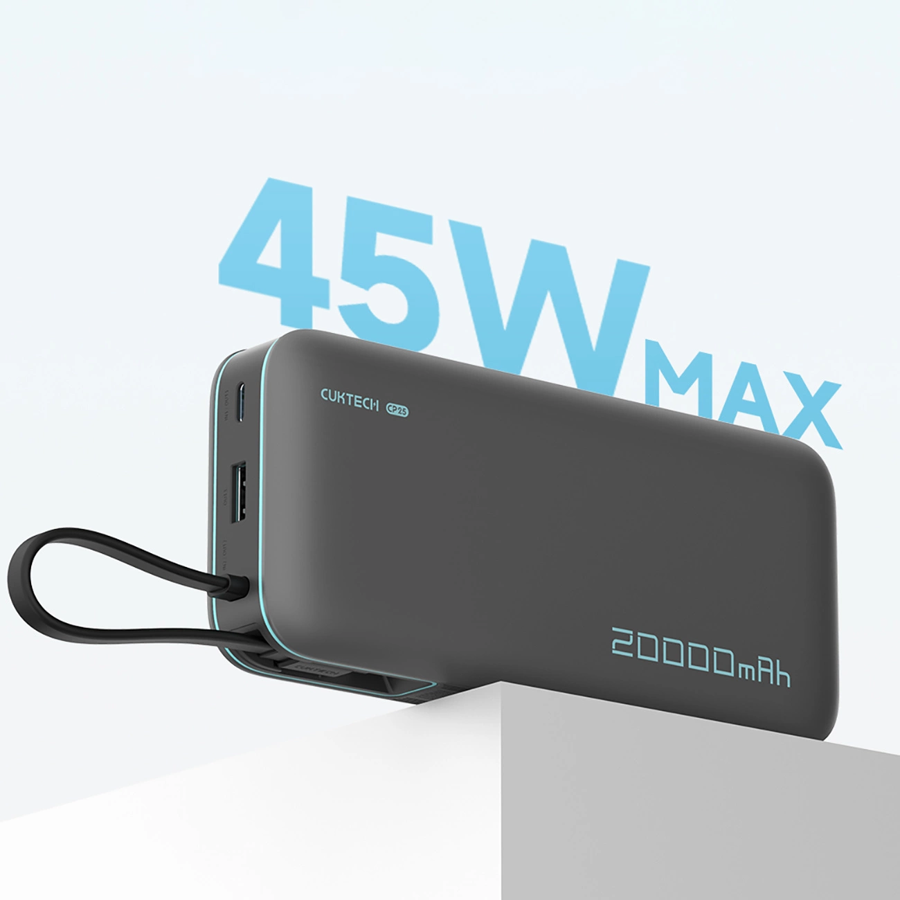 Ekstern batteri Cuktech, 20000mAh, 55W, QC + PD, 1 x USB-A - 2 x USB-C, Grå CUKP200NGLDG