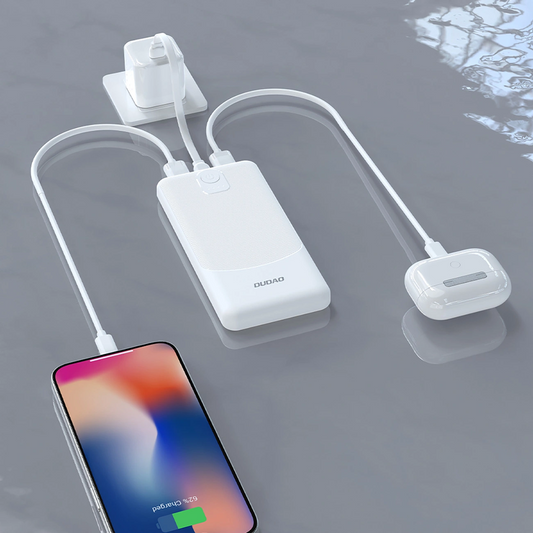 Ekstern Batteri Dudao K10Pro, 20000mAh, 12W, 2 x USB-A, Hvit