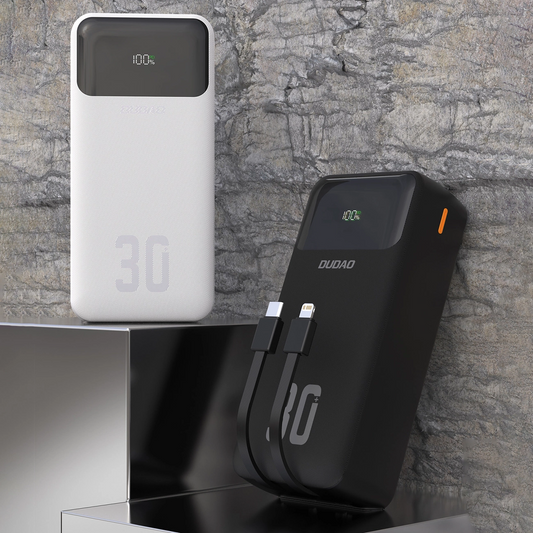 Dudao K15MAX Ekstern Batteri, 30000mAh, 22,5W, QC + PD, 1 x USB-A - 2 x Lightning - 2 x USB-C, Svart