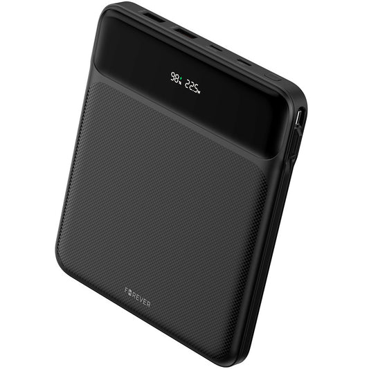 Forever TB-200 Ekstern batteripakke, 20000 mAh, 100 W, QC + PD, 1 x Lightning - 2 x USB-C - 2 x USB-A, svart