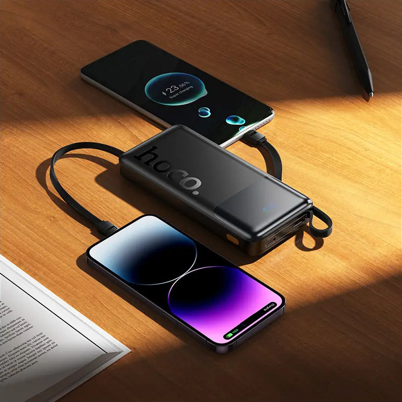 Ekstern batteri HOCO J156 Founder, 10000mAh, 22,5W, QC + PD, 1 x Lightning - 1 x microUSB - 1 x USB-A - 2 x USB-C, Svart