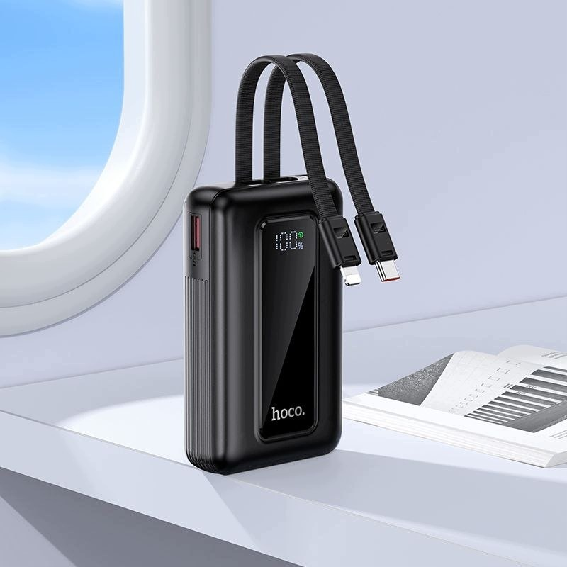 Ekstern batteri HOCO J162, 10000mAh, 22.5W, QC + PD, 1 x Lightning - 1 x USB-A - 2 x USB-C, Svart