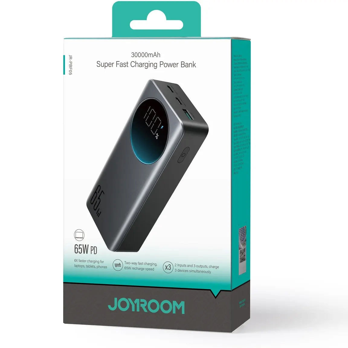 Ekstern Batteri Joyroom JR-PBF05, 30000mAh, 65W, QC + PD, 1 x USB-A - 2 x USB-C, Svart