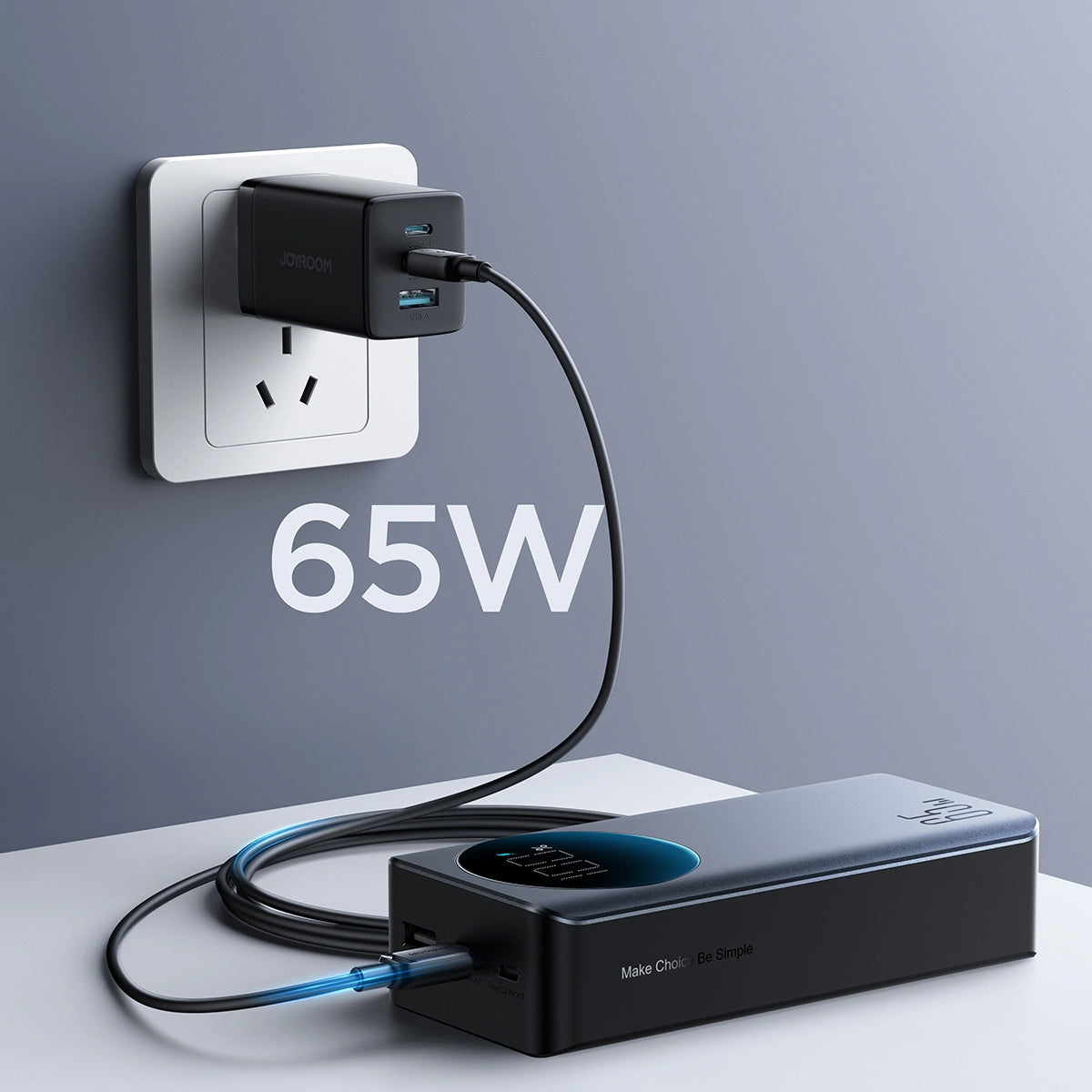 Ekstern Batteri Joyroom JR-PBF05, 30000mAh, 65W, QC + PD, 1 x USB-A - 2 x USB-C, Svart