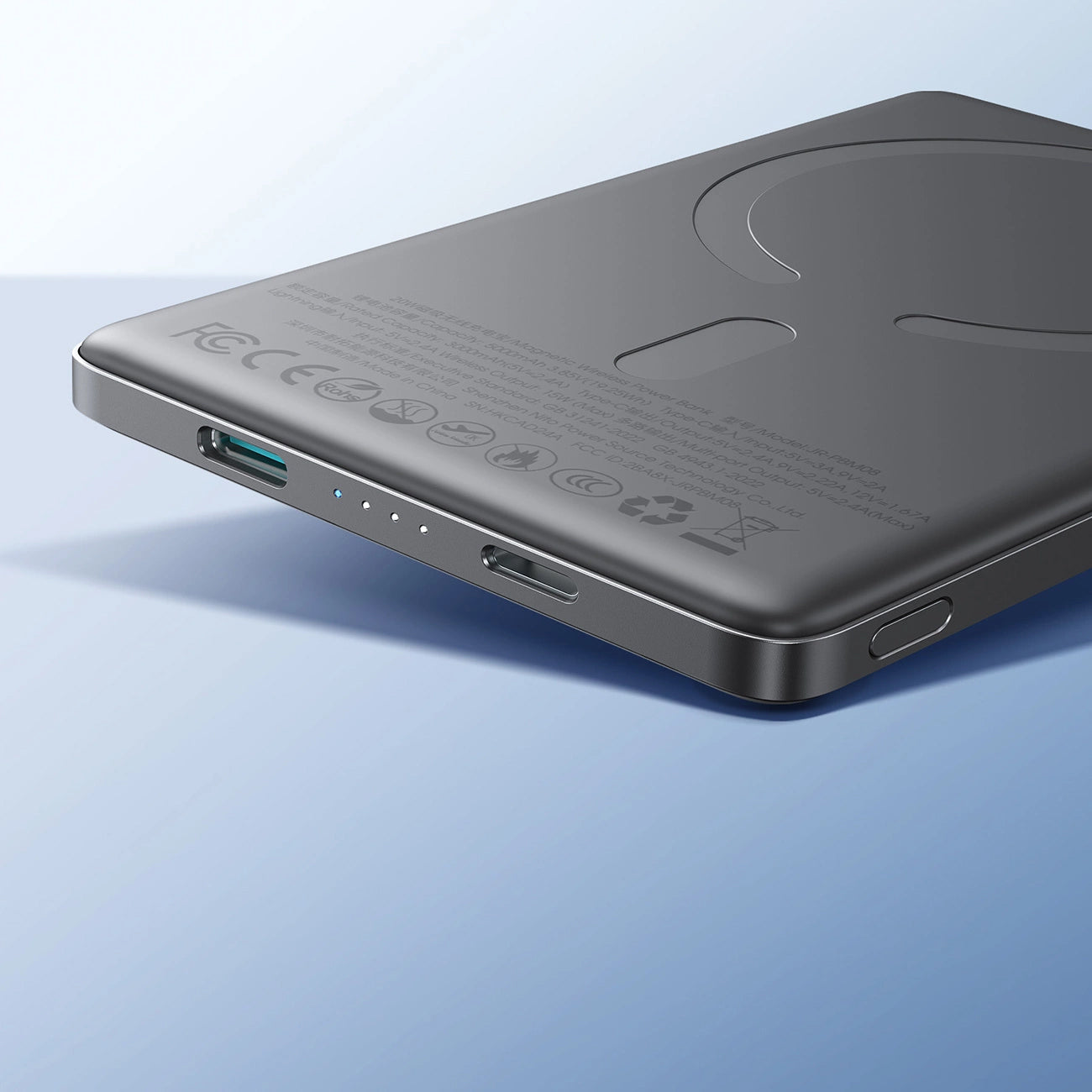 Ekstern trådløs batteri Joyroom JR-PBM08, 5000mAh, 20W, PD + FQI, 1 x QI - 1 x USB-C, Grå