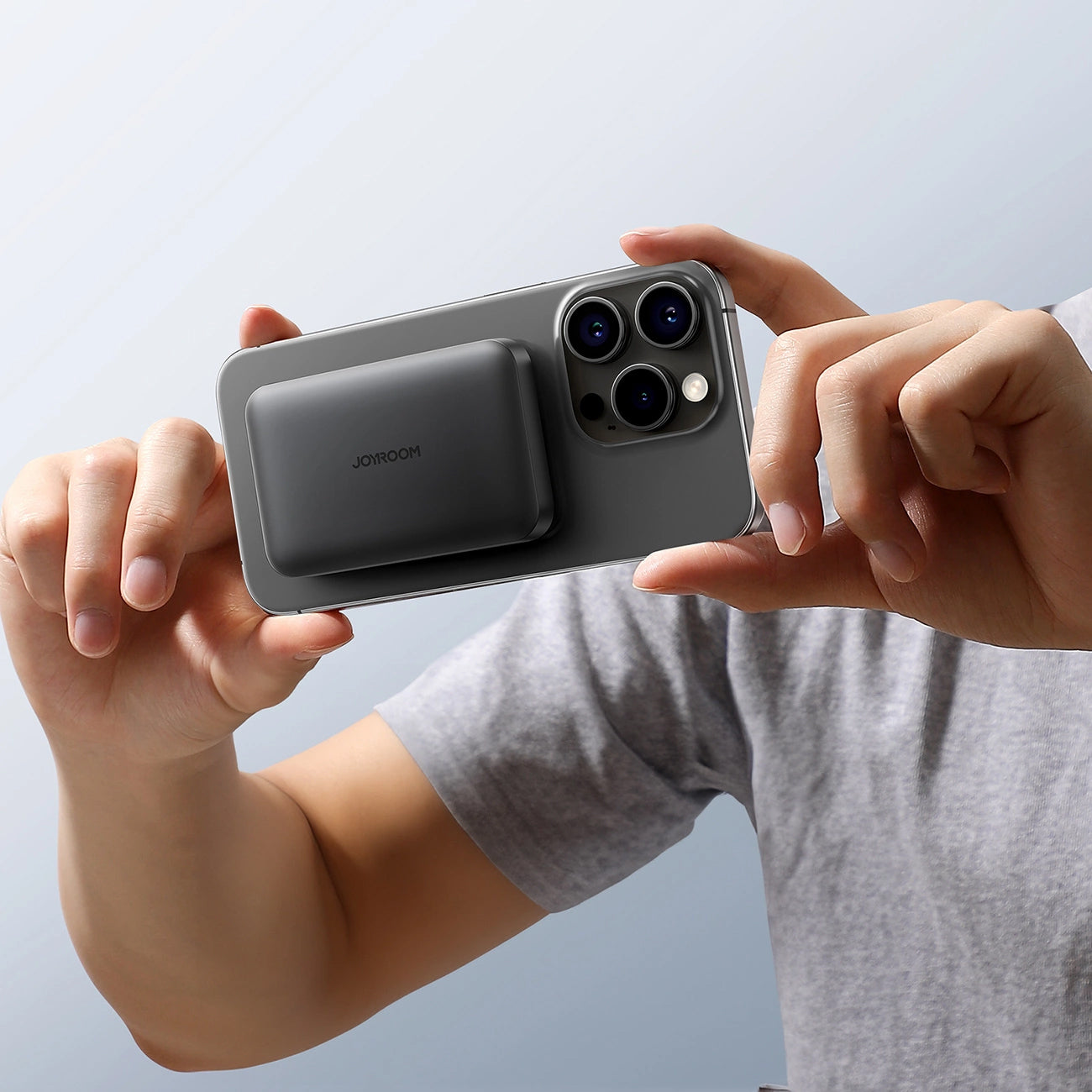 Ekstern trådløs batteri Joyroom JR-W020 Mini, 5000mAh, 20W, QC + PD + FQI, 1 x QI - 1 x USB-A - 1 x USB-C, Svart