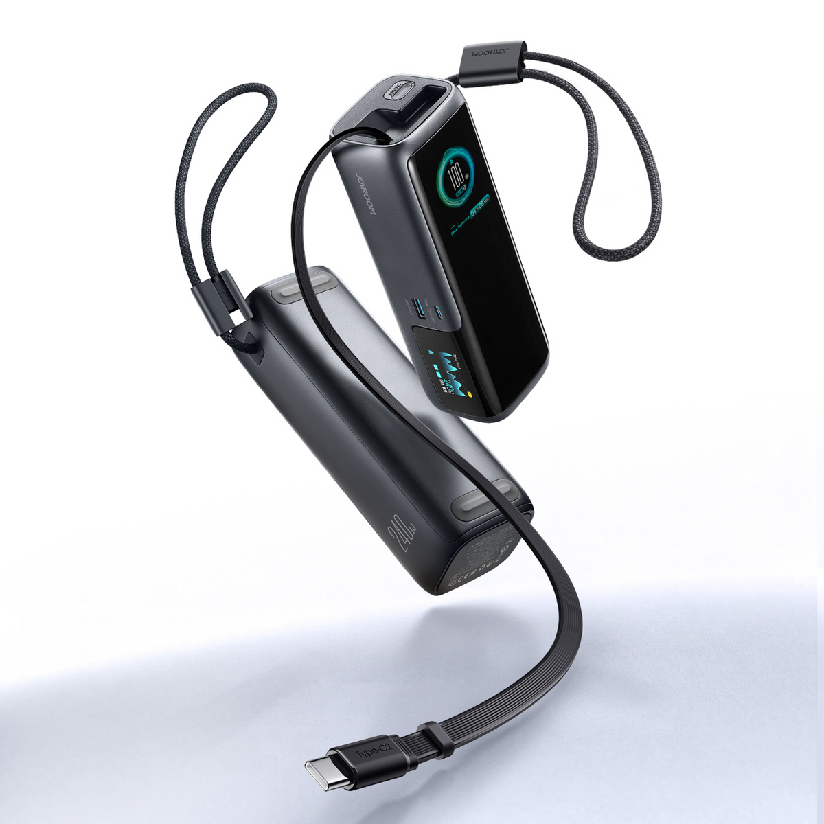 Joyroom PODIX PR70 powerbank, 25000 mAh, 240 W, QC + PD, 1 x USB-A – 3 x USB-C, svart