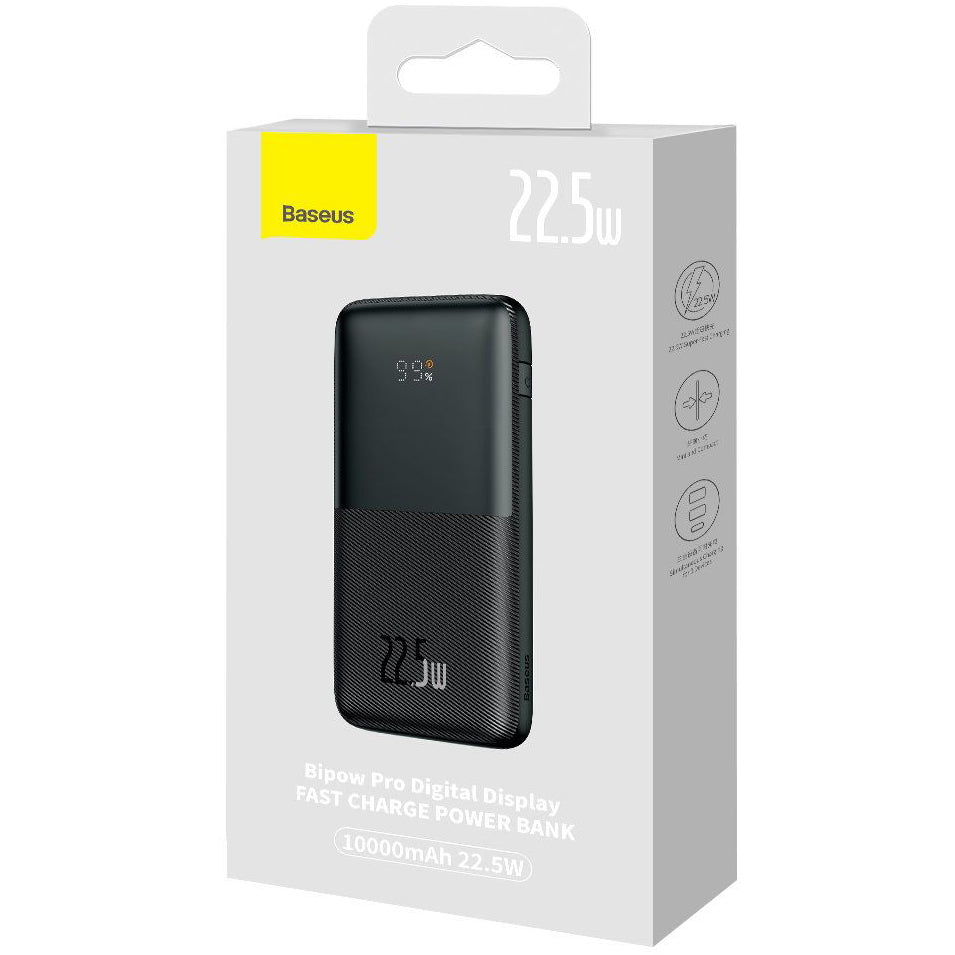 Ekstern batteri Baseus Bipow Pro, 10000mAh, 22.5W, QC + PD, 1 x USB-C - 2 x USB-A, Svart PPBD040001