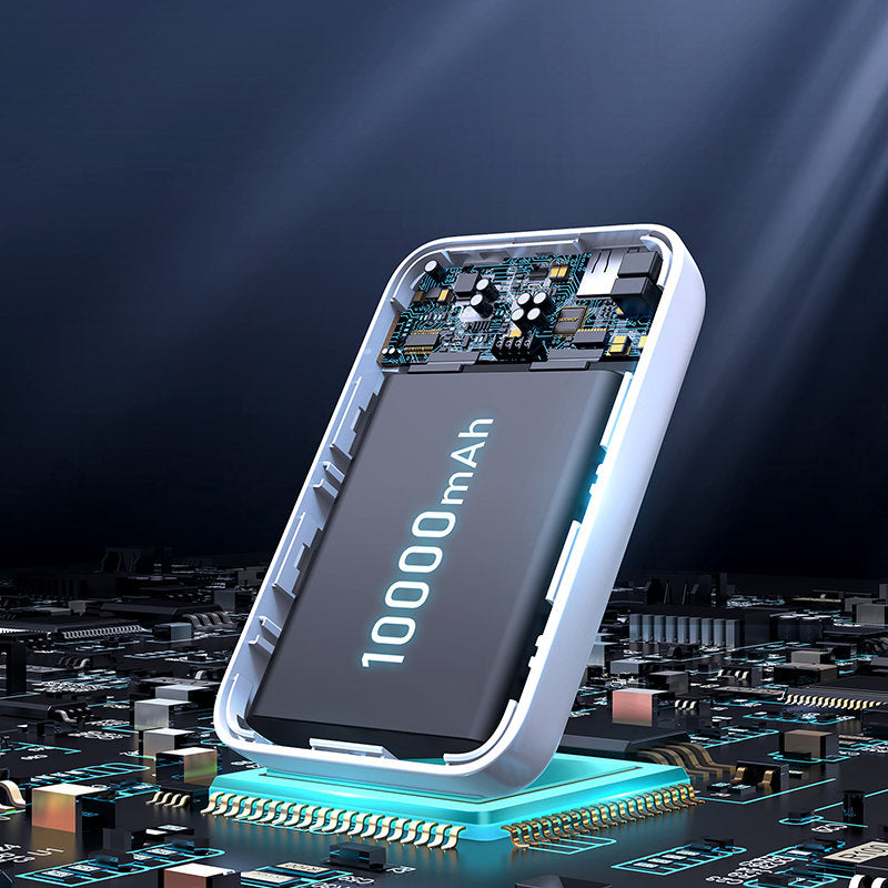 Ekstern trådløs batteri Joyroom JR-W020, 10000mAh, 20W, QC + PD + FQI, 1 x QI - 1 x USB-A - 1 x USB-C, Hvit