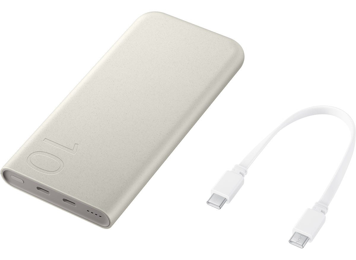 Ekstern Samsung-batteri, 10000mAh, 25W, PD, 2 x USB-C, Beige, Reseglet EB-P3400XUEGEU