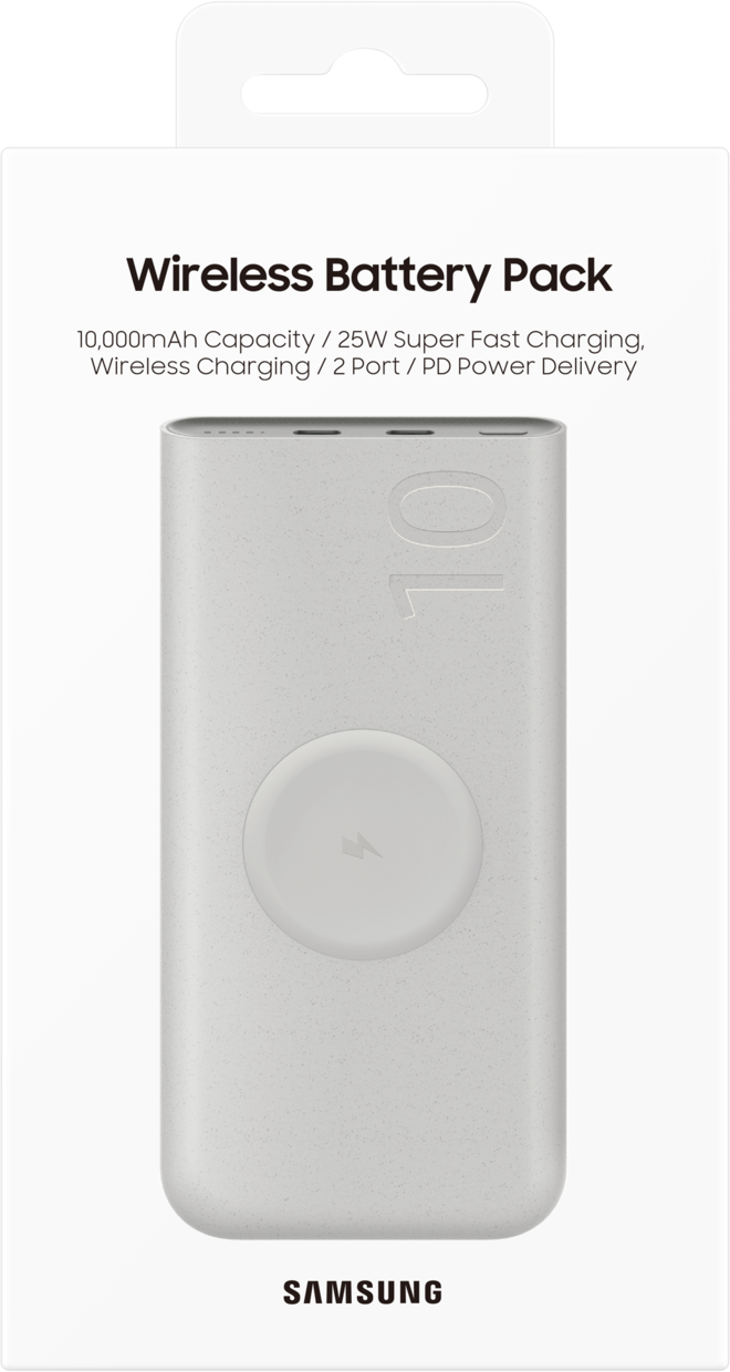 Samsung trådløs ekstern batteri, 10000mAh, 25W, PD + FQI, 1 x QI - 2 x USB-C, Beige EB-U2510XUEGEU