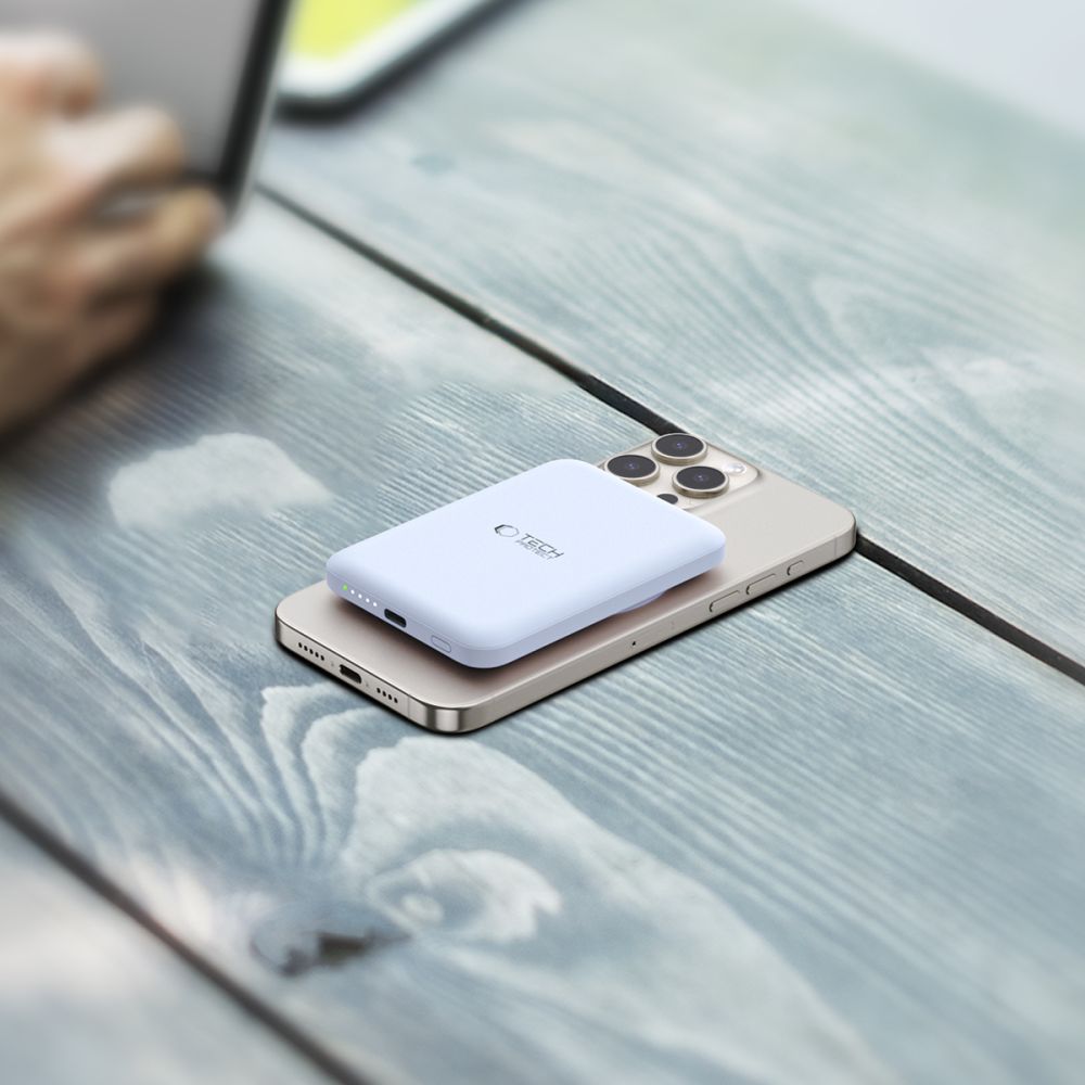 Eksternt trådløst batteri Tech-Protect PB10 LifeMag, 5000mAh, 15W, PD + FQI, 1 x QI - 1 x USB-C, Blå