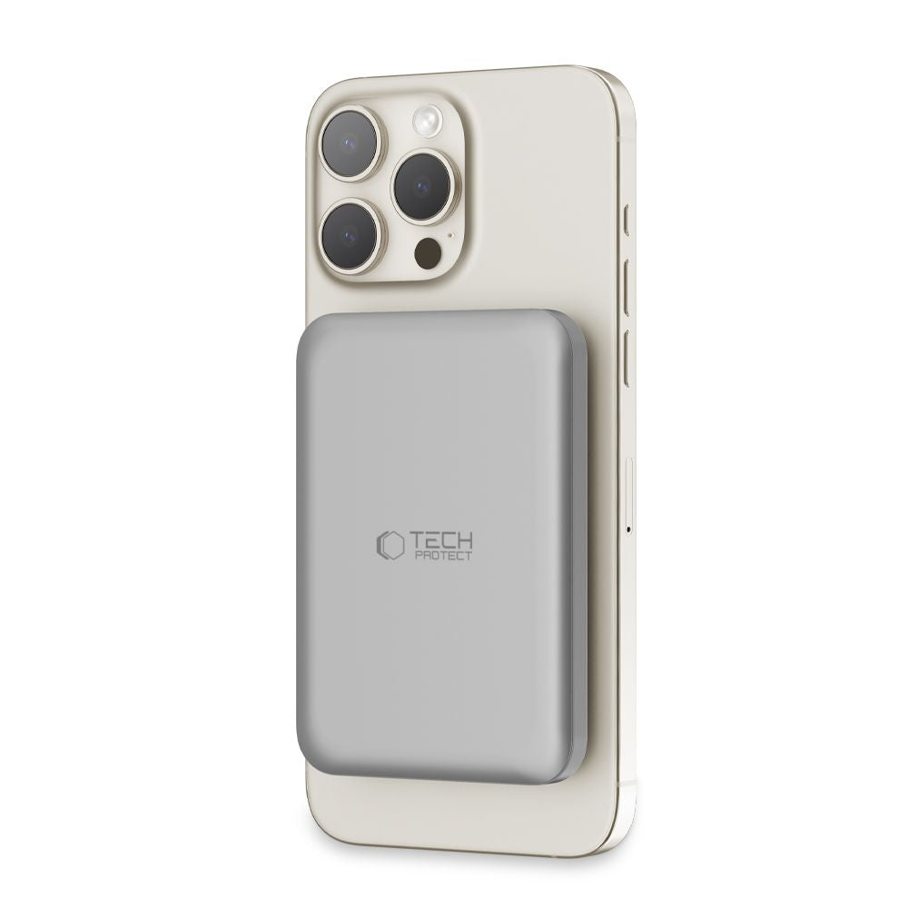 Eksternt trådløst batteri Tech-Protect PB10 LifeMag, 5000mAh, 15W, PD + FQI, 1 x QI - 1 x USB-C, Grå