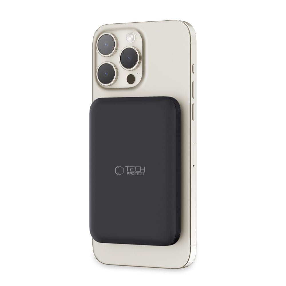 Eksternt trådløst batteri Tech-Protect PB10 LifeMag, 5000mAh, 15W, PD + FQI, 1 x QI - 1 x USB-C, Svart