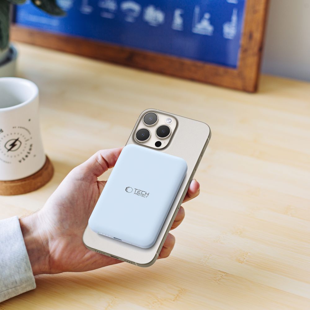 Eksternt trådløst batteri Tech-Protect PB10 LifeMag, 5000mAh, 15W, PD + FQI, 1 x QI - 1 x USB-C, Blå