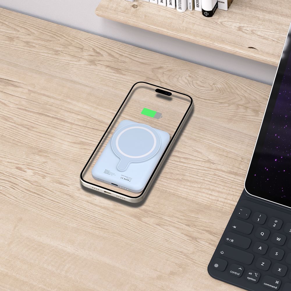 Eksternt trådløst batteri Tech-Protect PB10 LifeMag, 5000mAh, 15W, PD + FQI, 1 x QI - 1 x USB-C, Blå