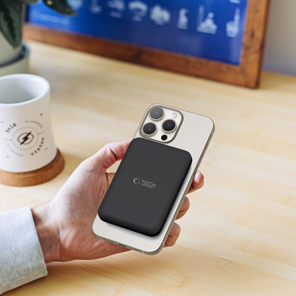 Eksternt trådløst batteri Tech-Protect PB10 LifeMag, 5000mAh, 15W, PD + FQI, 1 x QI - 1 x USB-C, Svart