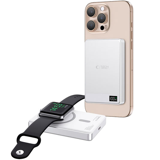 Tech-Protect PB33 LifeMag trådløst eksternt batteri, 5000 mAh, 15 W, FQI, 1 x QI - 1 x USB-C, grå