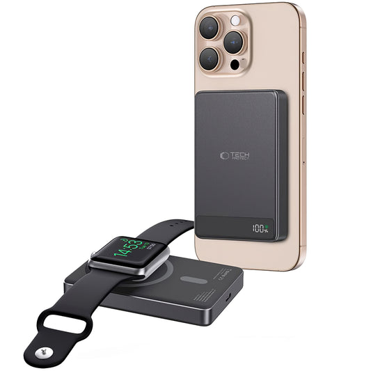 Tech-Protect PB33 LifeMag trådløst eksternt batteri, 5000 mAh, 15 W, FQI, 1 x QI - 1 x USB-C, svart