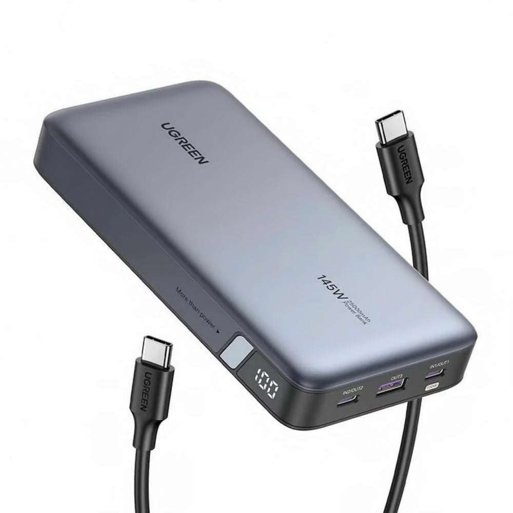 Ekstern batteri UGREEN PB205, 25000mAh, 145W, QC + PD, 1 x USB-A - 2 x USB-C, Grå