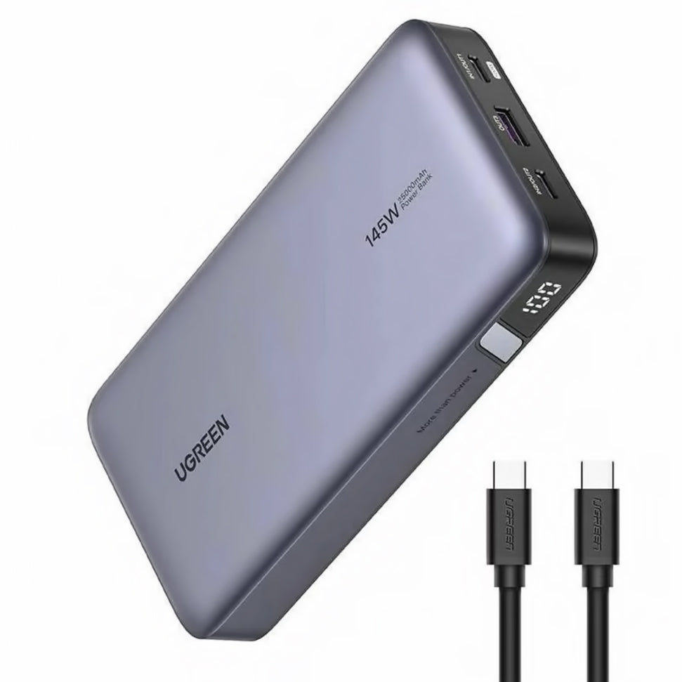 Ekstern batteri UGREEN PB205, 25000mAh, 145W, QC + PD, 1 x USB-A - 2 x USB-C, Grå