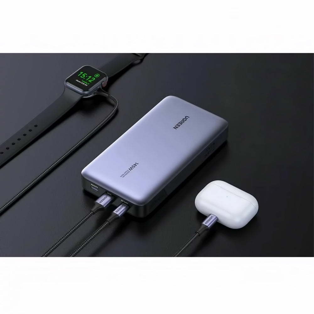 Ekstern batteri UGREEN PB205, 25000mAh, 145W, QC + PD, 1 x USB-A - 2 x USB-C, Grå