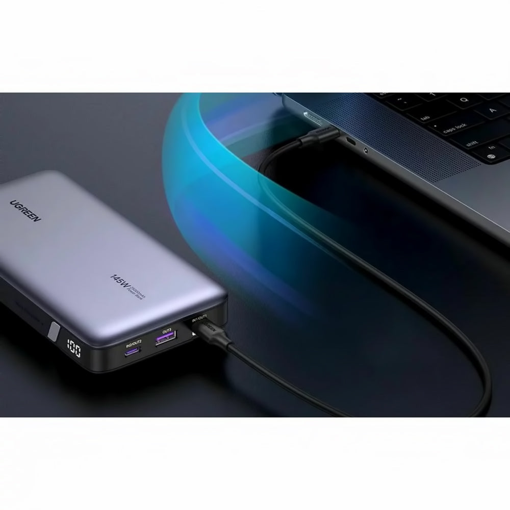 Ekstern batteri UGREEN PB205, 25000mAh, 145W, QC + PD, 1 x USB-A - 2 x USB-C, Grå