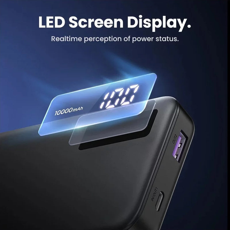 Ekstern Batteri UGREEN PB311, 10000mAh, 22.5W, QC + PD, 1 x USB-C - 2 x USB-A, Svart